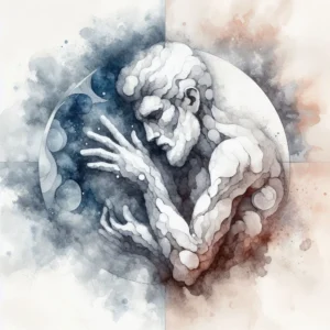 A figura de um homem representando o elemento terra em aquarela